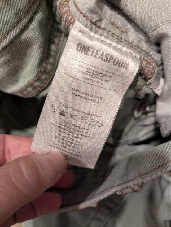 Frayed Edge High-Rise Denim Shorts in Sage Green - Picture 6 of 6